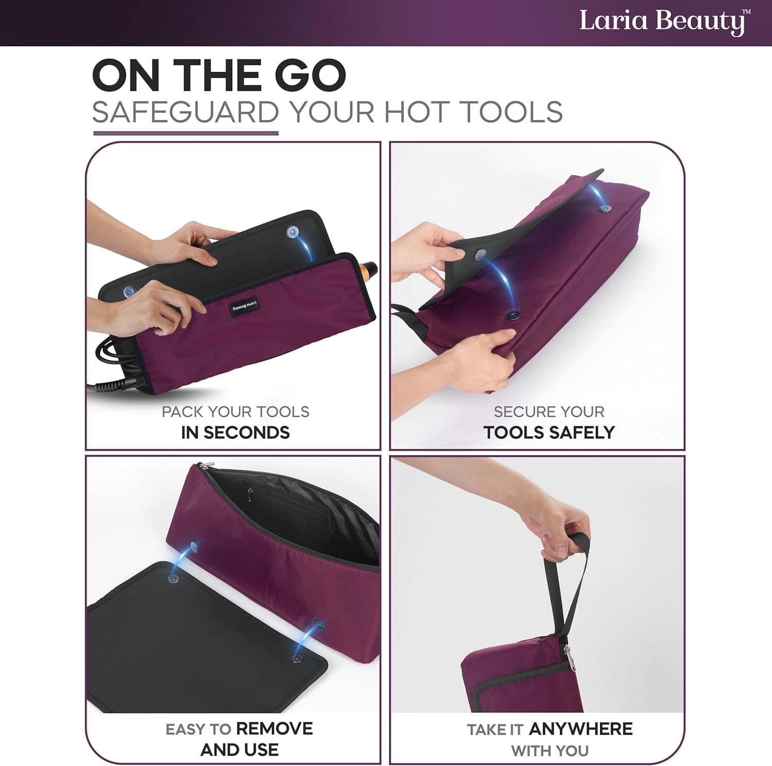 2-in-1 Hot Hair Tools Travel Bag, Removable Heat-Resistant Silicone Mat, Clear Pockets for Accessories, Protects Surfaces from Burns, Ideal for Curling & Flat Irons, Includes Heat-Resistant Glove