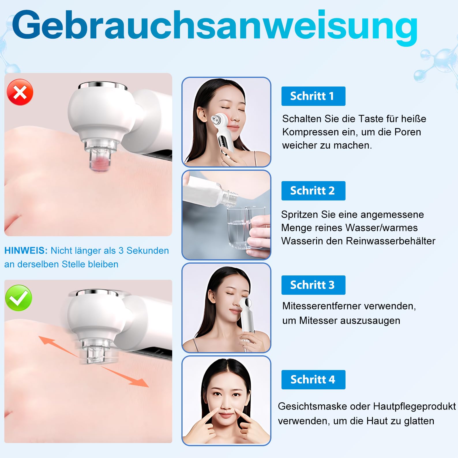 Limpiador de Espinillas y Poros para la Cara, 4 Modos, 6 Puntas de Succión y Depósito de Agua Visible, Diseño Patentado-Compresas Calientes, Limpieza Facial, Tratamiento del Acné, Limpiador de Puntos