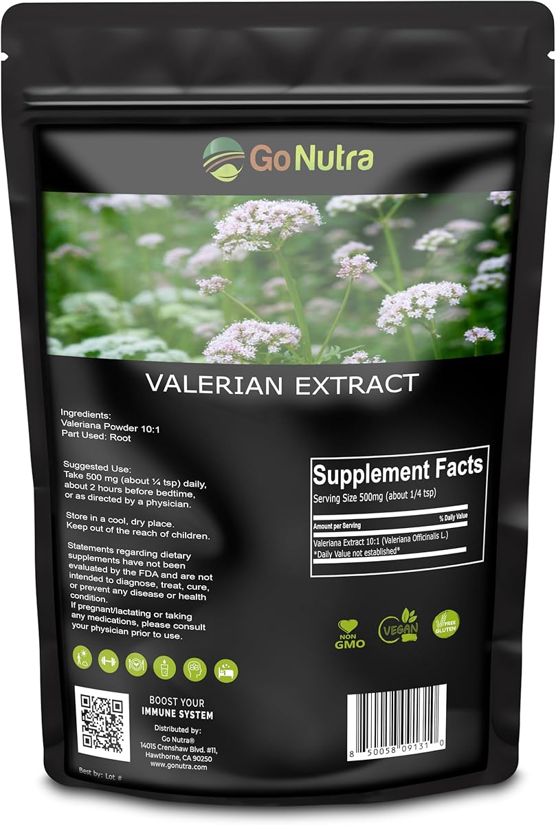 Go Nutra Go Nutra Valerian Root Extract Powder | 10:1 Extra Strength Valeriana Officinalis | Herbal Valerian Root Powder, No Fillers, Vegan, Non-GMO, Gluten-Free | 8 oz