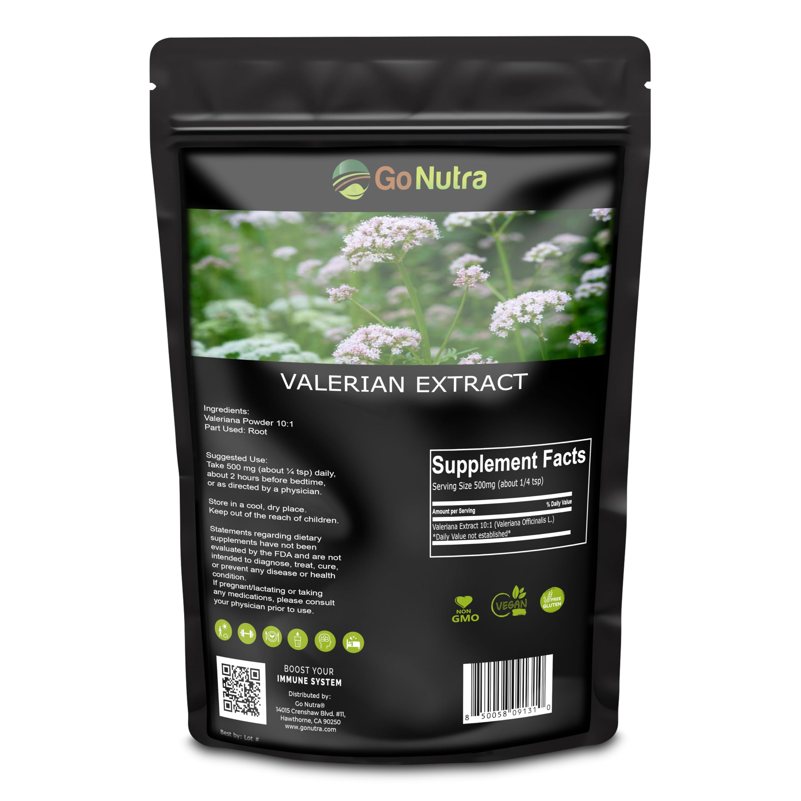 Go Nutra Valerian Root Extract Powder 10:1 Extra Strength 8 oz. Herbal Supplement