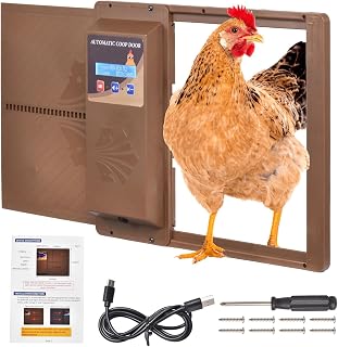 Programmable Automatic Chicken Door with Timer and LCD Display Double Power Supply(USB Charging/Battery Holder) Weatherproof Chicken Coop Door Anti-Pinch Protection for Poultry-Coffee