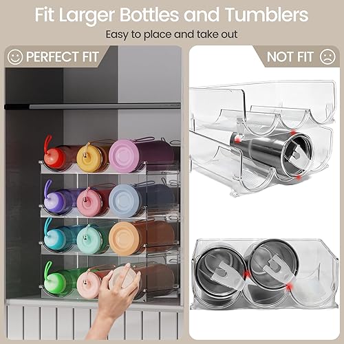 Miniatura 4 de TwoWin Organizador apilable de almacenamiento de botellas de agua para gabinete, soporte grande para botellas de agua, vasos, organizador de