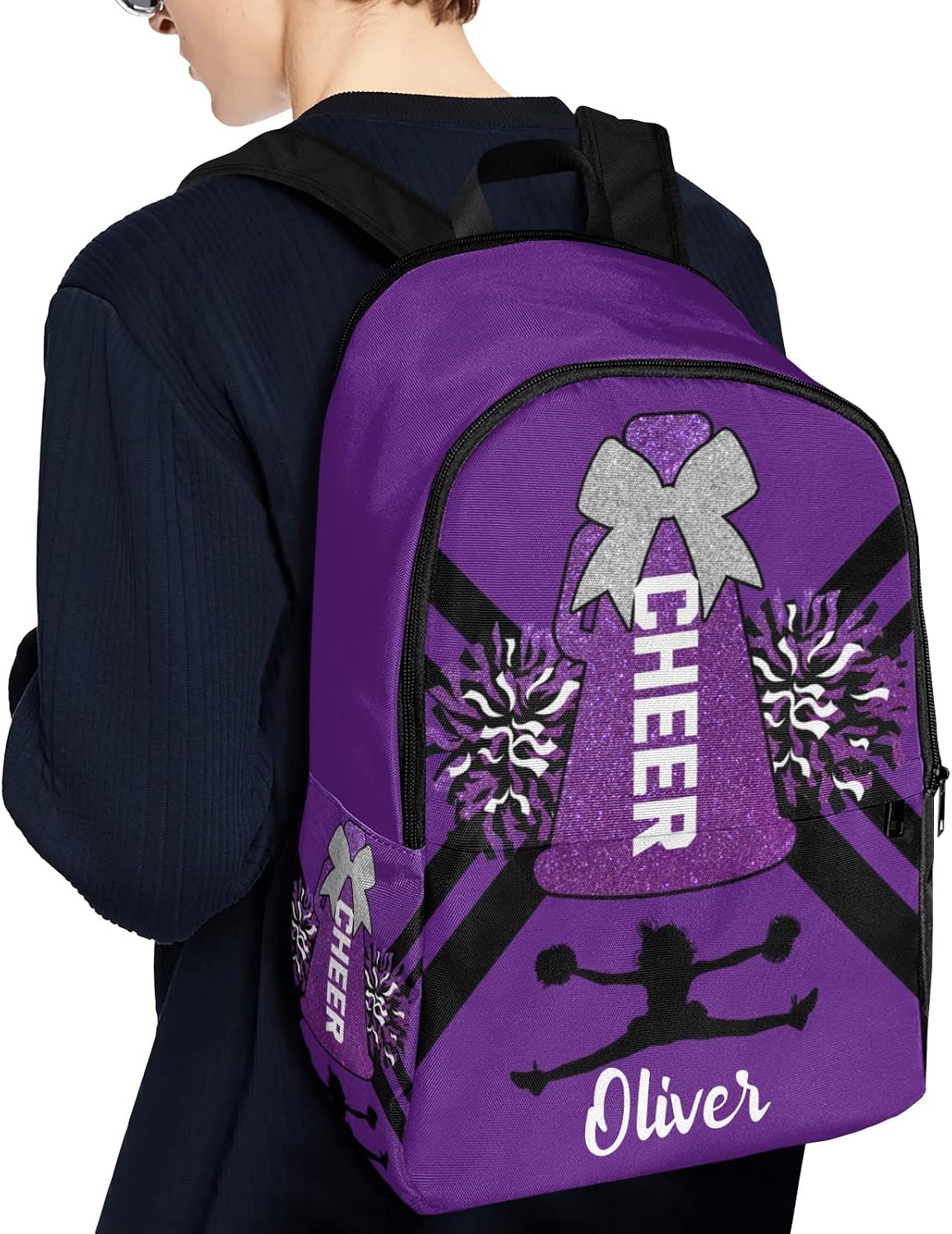 Purple Print Cheer Cheerleaders Backpack Casual Travel Bookbags Computer Laptop Bag Daypack for Gift