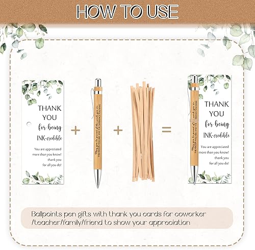Miniatura 3 de Yeaqee 36 juegos de regalos de agradecimiento a los empleados, incluye bolígrafos de bambú de agradecimiento, con cita motivacional, tarjetas de