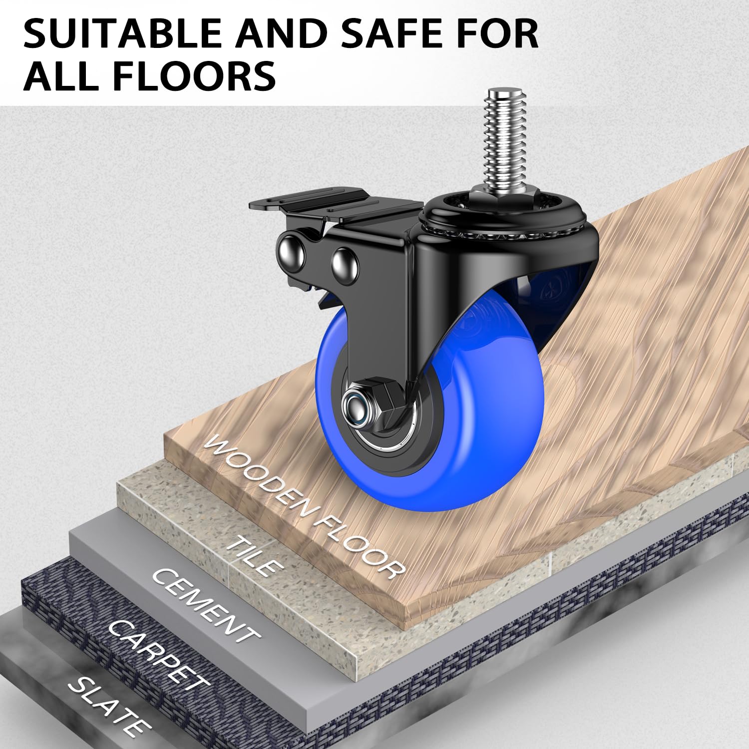 Ruote piroettanti per carichi pesanti con perno da 2 pollici, portata 800 libbre, ruote piroettanti con perno filettato 1/2"-13 x 1 (diametro del perno 1/2", lunghezza del perno 1"), set di 4 ruote