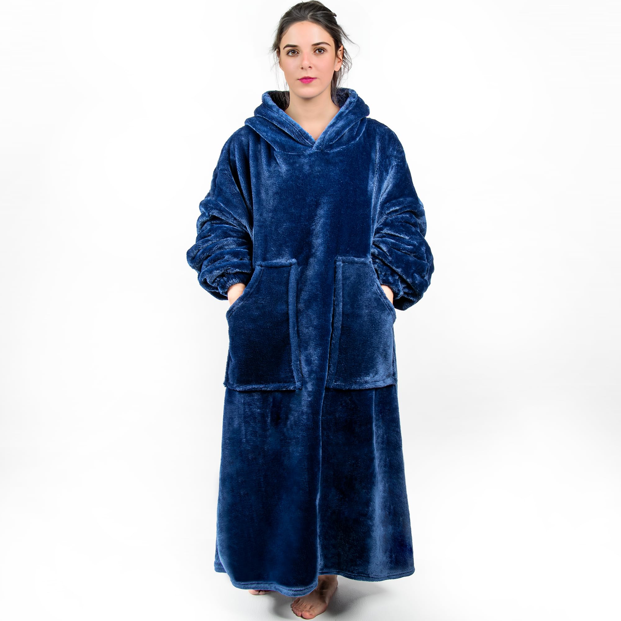 Wearable Blanket Hoodie,Oversized Sherpa Sweatshirt Blanket Hooded, Cozy Soft Plush Hooded Blanket for Adult Teens, Warm Christmas Birthday Gifts for Women Mom Her (Blue)