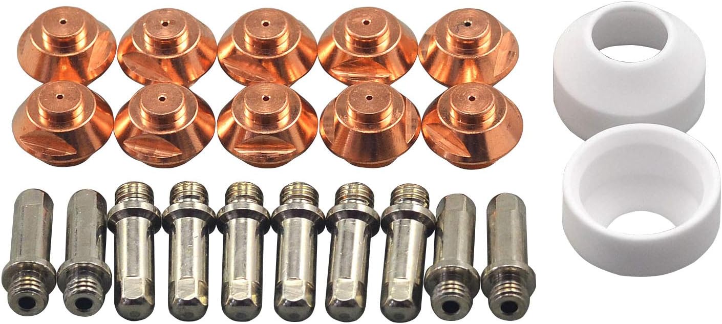 RIVERWELD Thermal Dynamics Plasma Electrodes-HF 9-5619 Plasma Nozzle Tips 45A 9-5618 Shroud Alumina Nozzle Ceramic Cups 9-5617 for PCH M-52 Plasma Cutter Torch 22pcs
