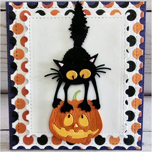 Miniatura 5 de Suds&WH Encantadores troquelados de metal de calabaza de gato, plantillas de corte de tarjetas de calabaza de Halloween, álbum de recortes, álbum de