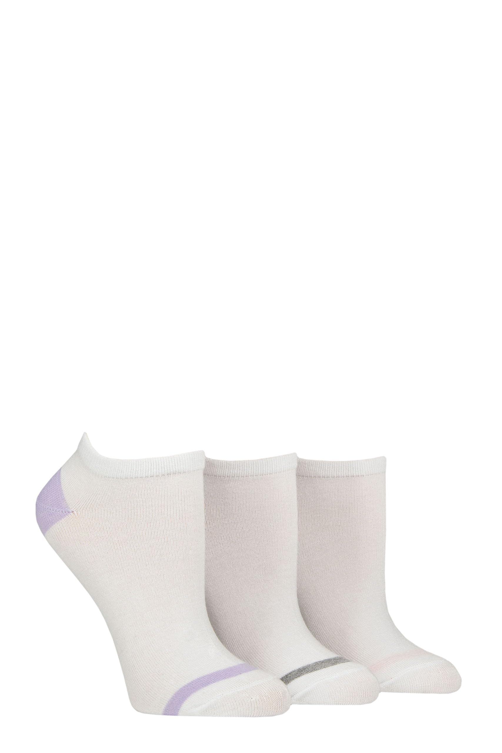 Glenmuir Women's White / Lilac / Grey / Pink ' 3 Pair Plain And Patterned Bamboo Secret Socks (Uk, Numeric, 4, 8, Regular, Regular, White/Lilac/Grey/Pink)