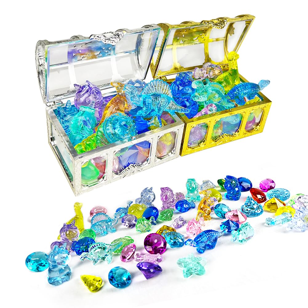 AOFGLING54-Piece Diving Gem Pool Toys Set with 2 Pirate Treasure Chests - Summer Swimming Educational Toy for Diving and Sinking Fun in the Pool (54PC-2 treasure chest)