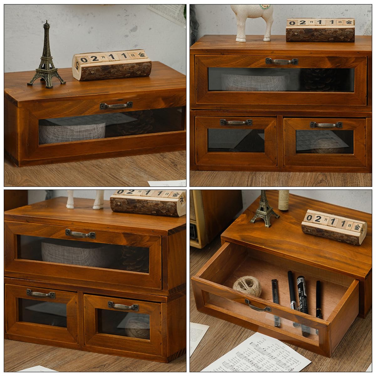 VANZACK Supporto e Organizzazione di Cancelleria e Oggetti Vari per Monitor da Computer in Legno Marrone Cassetto Acrilico e Ripiano Elevatore per Archiviazione Desktop