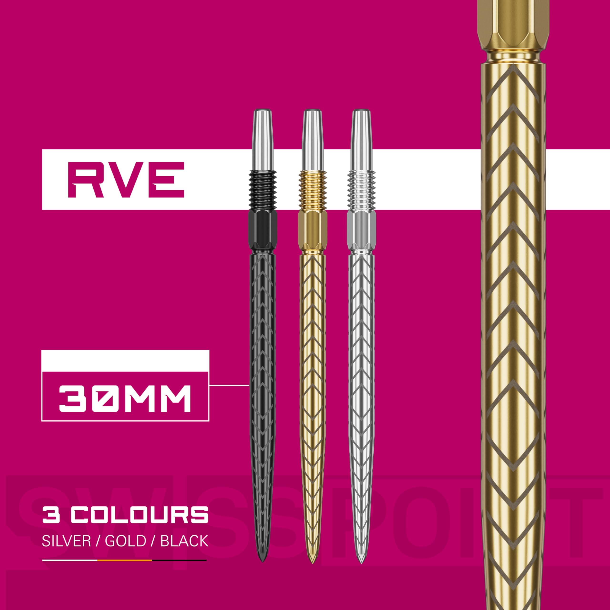 Target RVE Swiss Point Dart Points 30mm Gold (3 Pack) Set Pointes Fléchettes