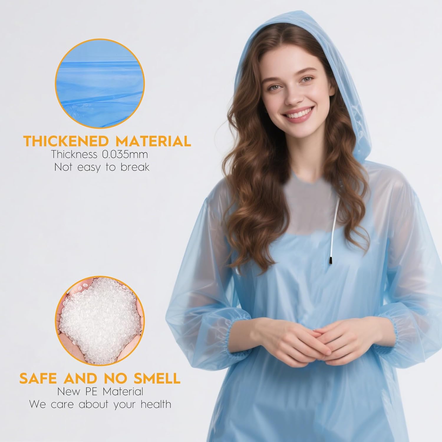 6 & 20 & 50 Pack Disposable Rain Ponchos for Adults/Youth, Waterproof PE Raincoats with Drawstring, Camping/Emergency - Image 4