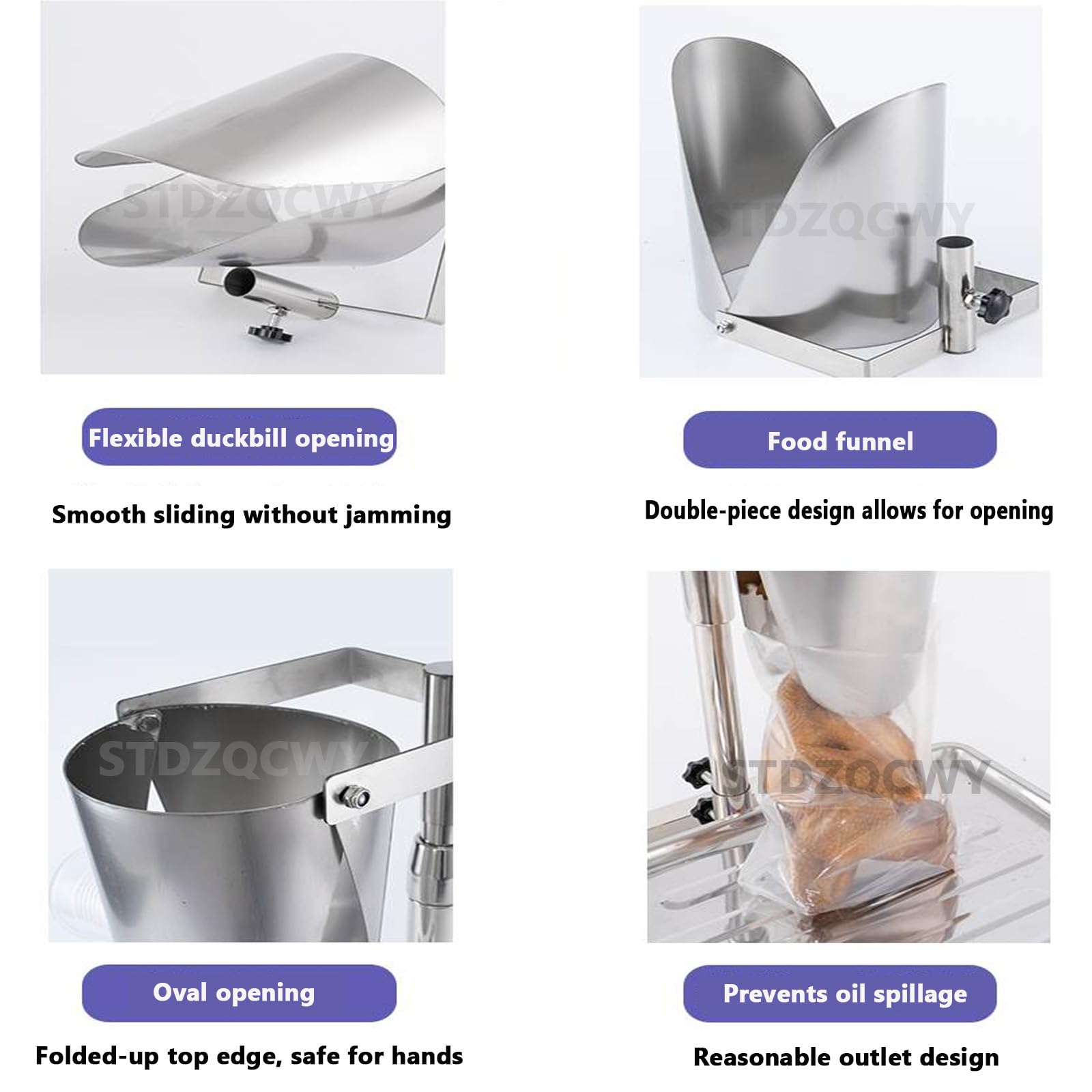 Tolva de alimentación manual con soporte ajustable, 35-60 cm, para llenado de envases de alimentos