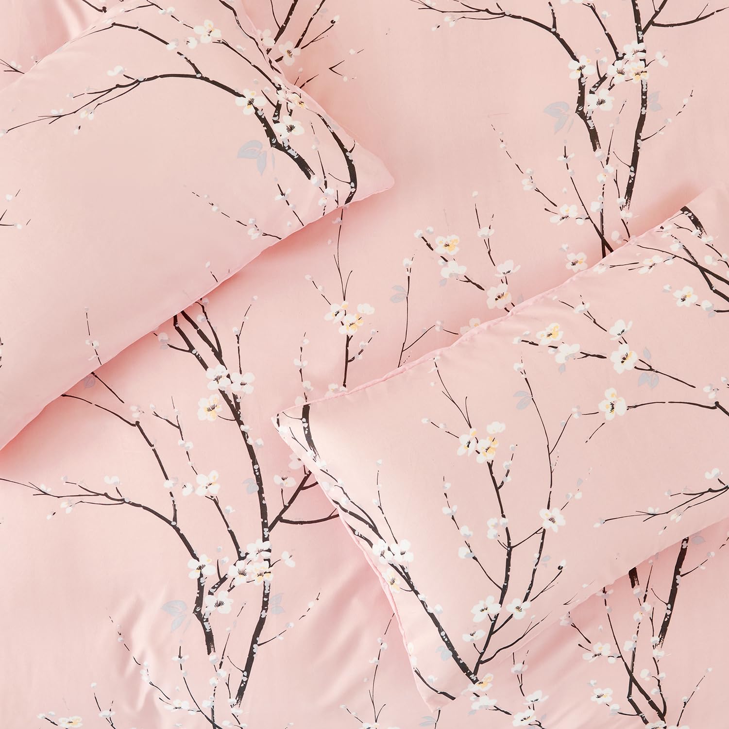 Juego de Funda Nordica Floral Cama 135/150 Patrón de Flores y Ramas Funda Edredon 220x240 cm y 2 x Fundas de Almohada de 50x75 cm Fundas Nórdicas Floral Suave 100% Microfibra, Rosa
