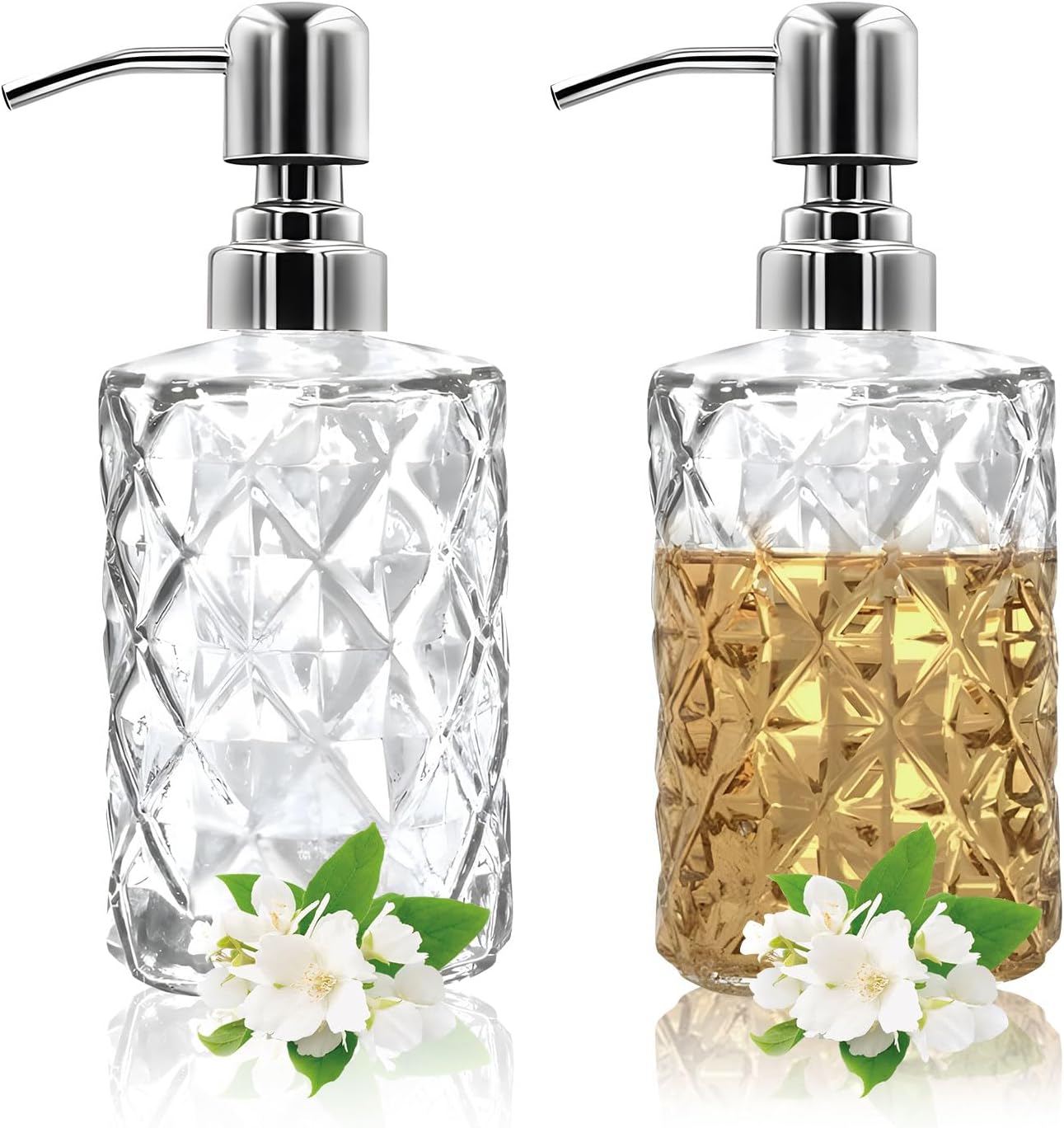 通用 2 Pcs, 14 Oz Hand Glass Jar Liquid, Refillable Soap Pump Bottle