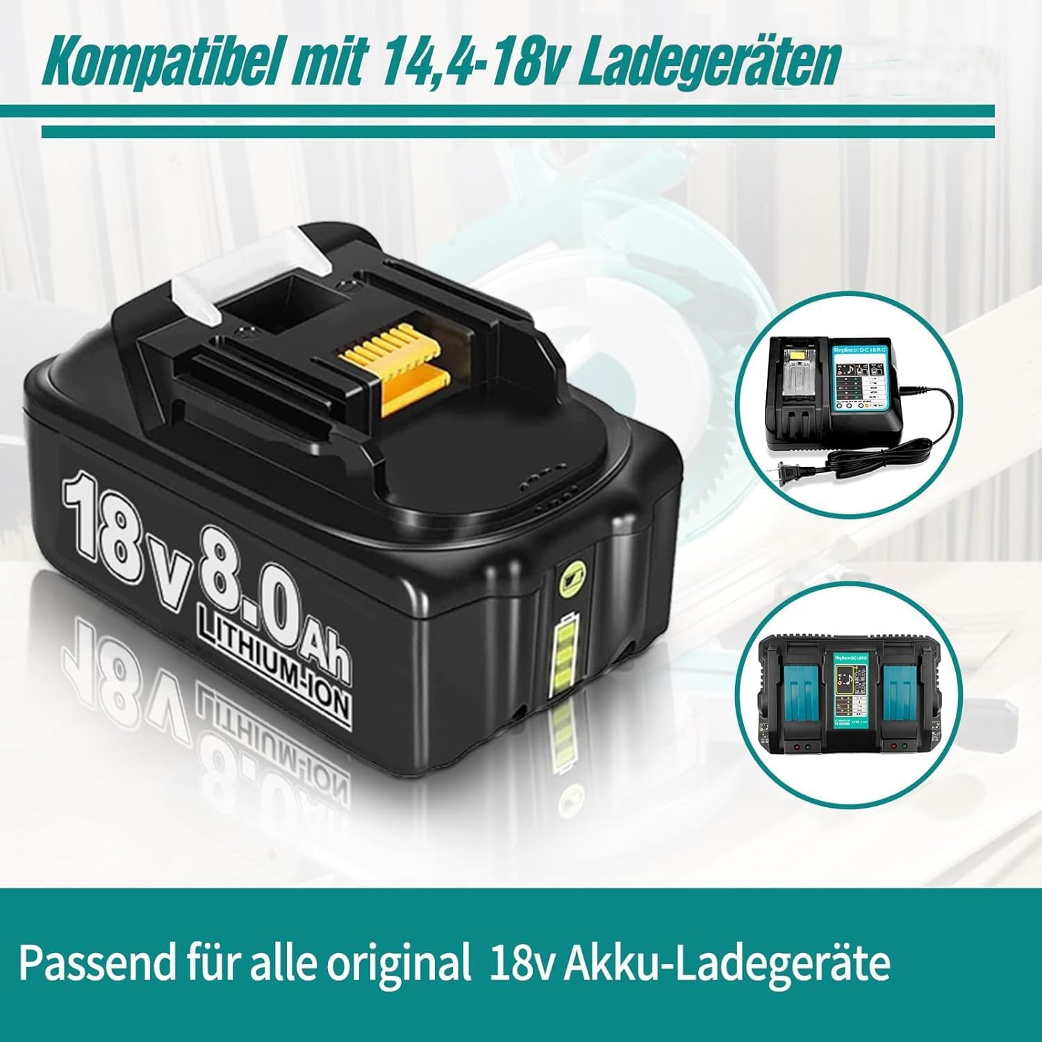 6 Stück 8.0Ah Ersatzakku für Makita Akku 18V Kompatible mit Makita Akku BL1850 BL1850B BL1860 BL1860B BL1840B BL1840 BL1830 BL1835 BL1845 194204-5 LXT-400 Werkzeugakku mit LED
