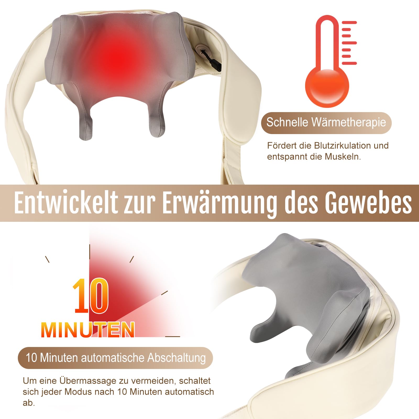 Elektrisches Nackenmassagegerät mit Wärme - Shiatsu Massagegerät für Nacken, Schulter und Rücken - Kabellos, 2 Modi, Deep Tissue 4D für Nackenschmerzen