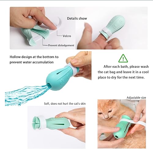 Miniatura 4 de 7 piezas de suministros de baño para gatos, zapatos de silicona antiarañazos, fundas de garra de gato, bolsa de red de ducha de gato, bolsa de baño