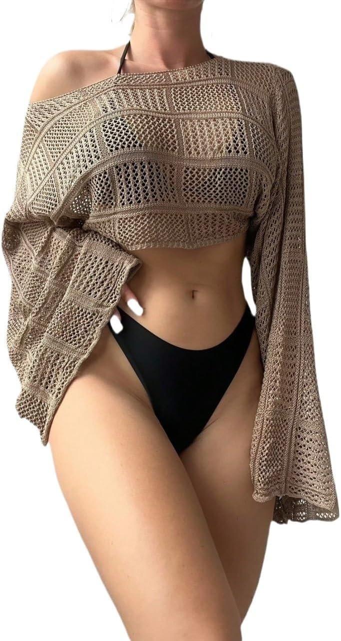 Women Swimsuit Cover Up Summer Beach Hollow Out Cover Up Top