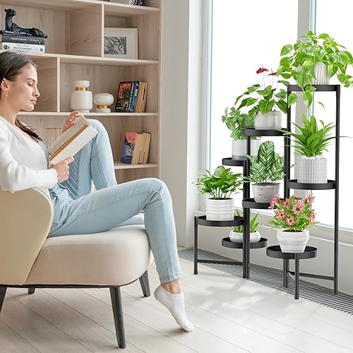 Miniatura 6 de iDavosic.ly Soporte de metal para plantas de 8 niveles para interiores y exteriores, estante alto de esquina plegable para múltiples plantas,