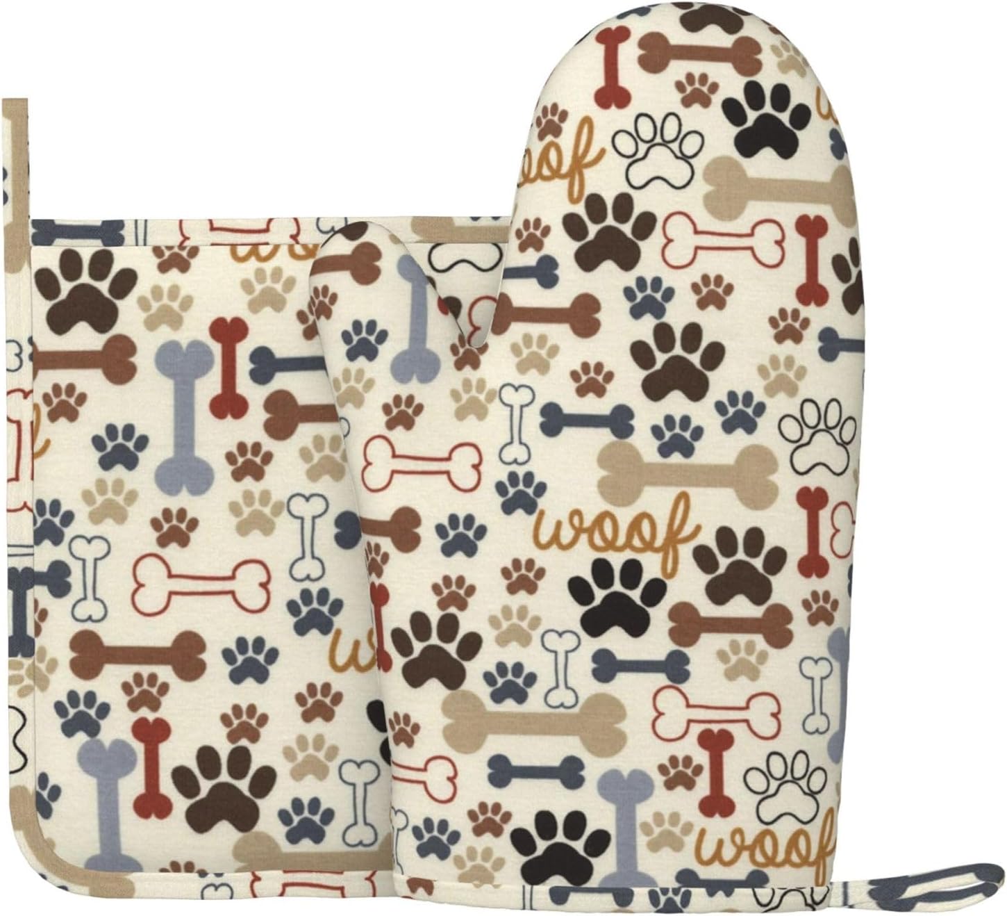 Dog Bone Paw Print Fun Oven Mitts and Pot Holders Set of 2 Silicone Heat Resistant Oven Mitten Potholders Non Slip Gloves Kitchen Decor for BBQ Cooking Grilling Baking - Image 2