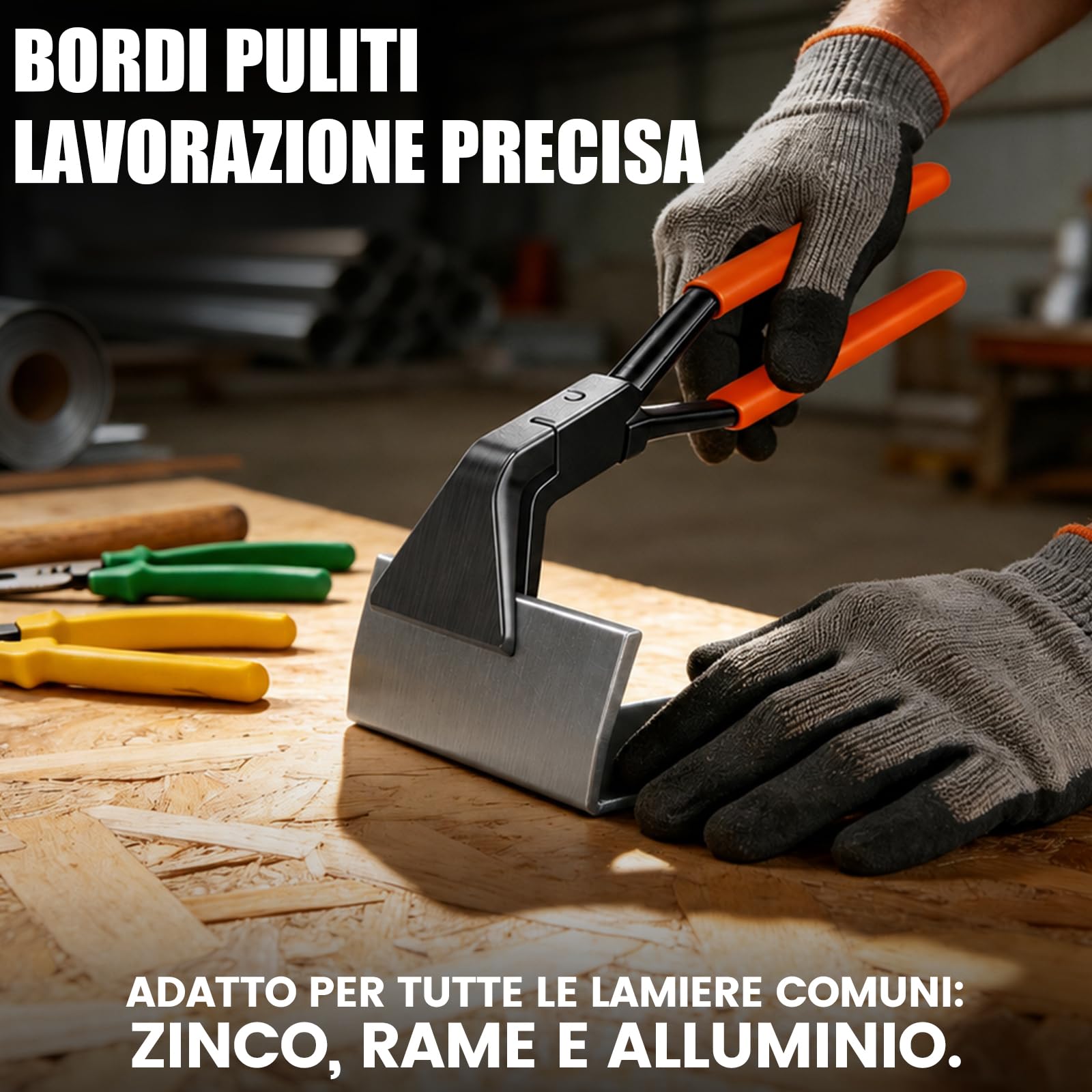 Pinza piegatrice per lamiera, set di 3 pinze dritte 0°, angolate 45° e 90, lunghezza 280 mm, larghezza 60 mm, in acciaio al carbonio nero brunito, strumento di copertura