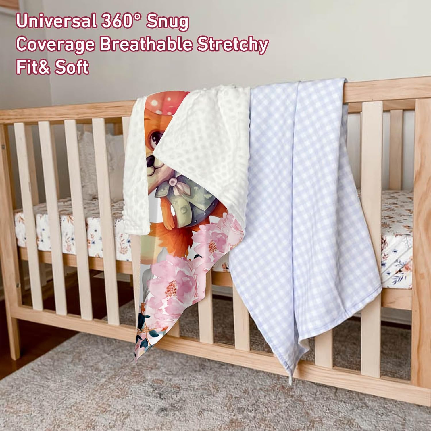 Personalized Baby Blanket for Girls, Custom Name with Fox Designs, Soft Flannel with Double Layer Dotted Backing, Receiving Swaddle Blanket Suitable for Infants and Toddler(47”x60)