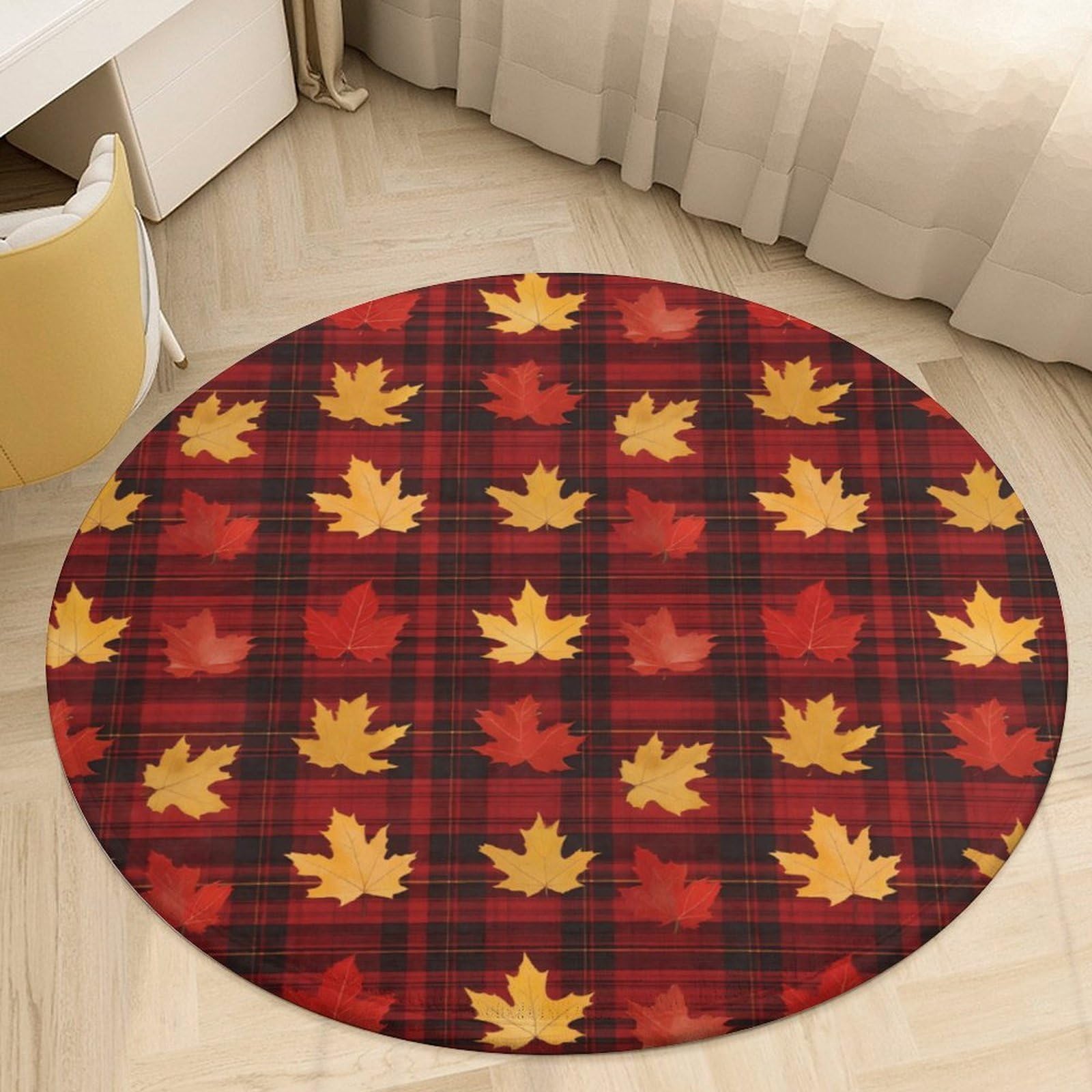 Tapis de salon rond design feuilles d'automne pour créer un coin lecture chaleureux