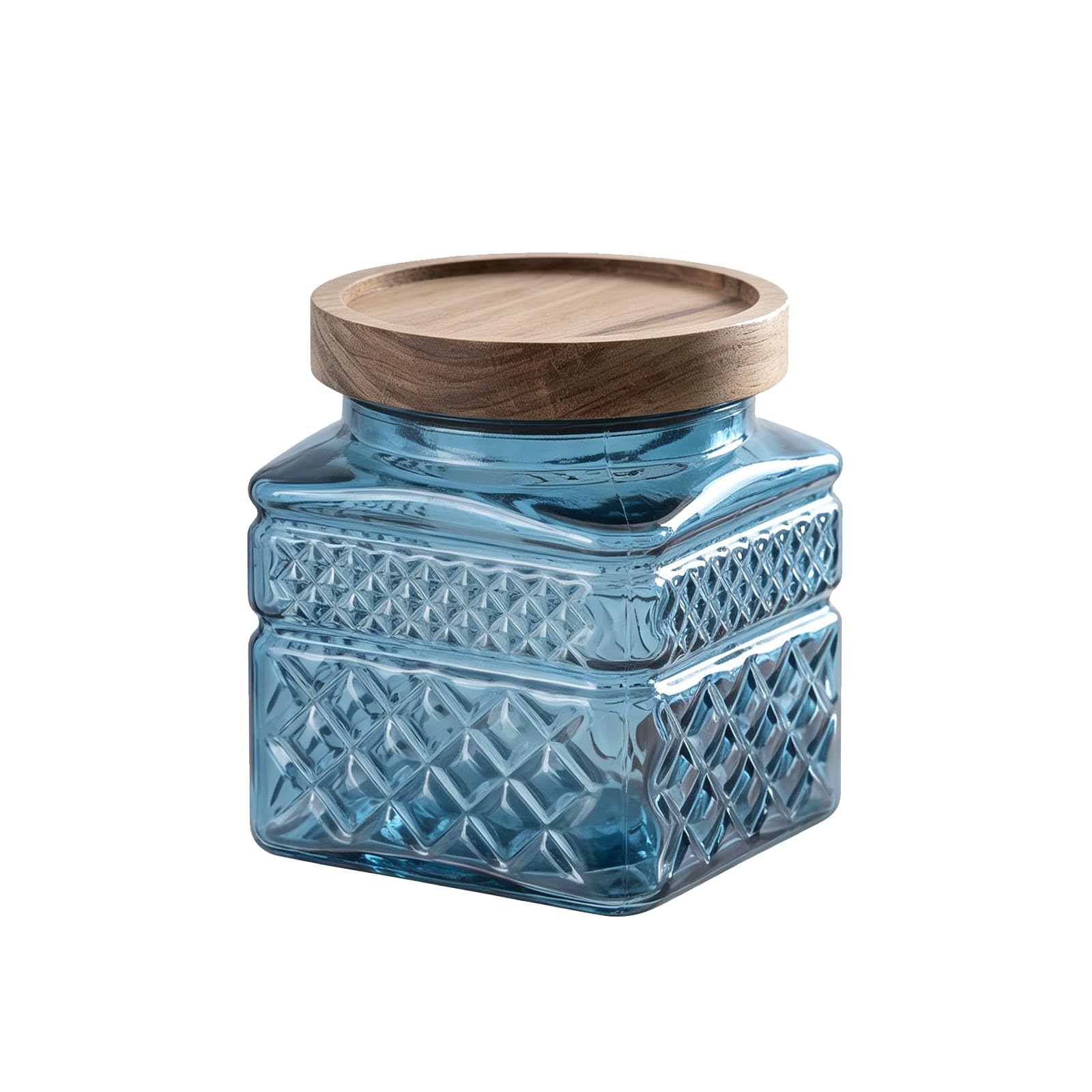 Punorric Candy Jar, 600ml Glass Sweet Jar with Wooden Lid, Airtight Sweet Jars for Candy Buffet, Round Biscuit Tin, Food Storage Container for Ground Coffee, Tea, Sugar, Nuts, BPA-Free(Blue)