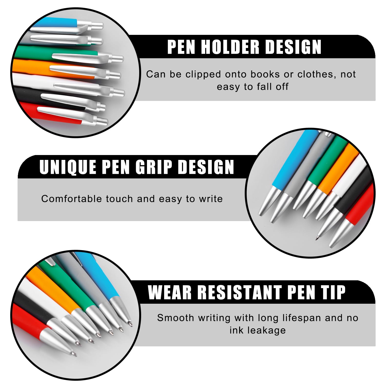 GBKDQQ 100 penne a sfera ergonomiche, a pressione, antiscivolo, per ufficio e casa, inchiostro nero, alloggiamento colorato, colore casuale