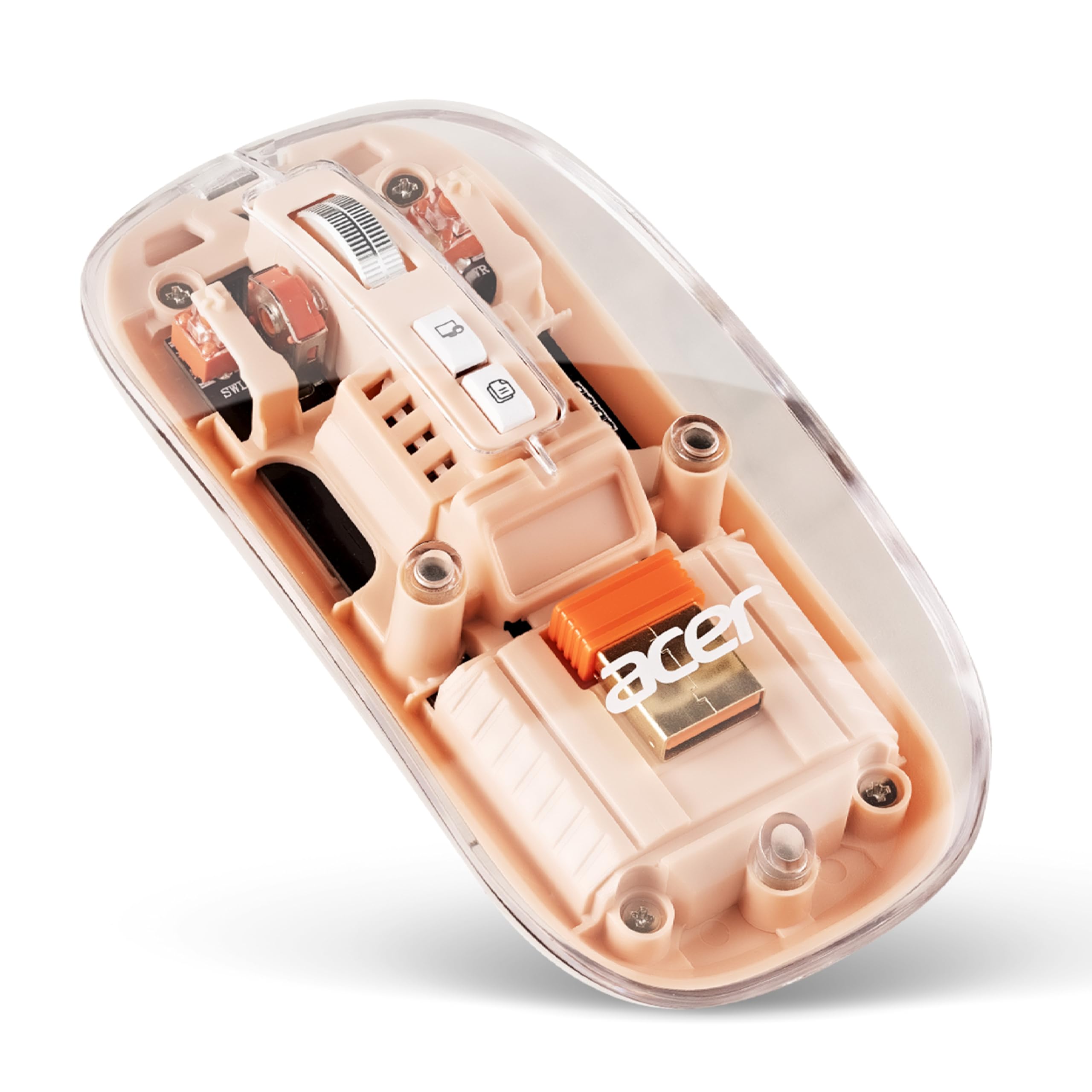 Acer Clearview Transparent Wireless Mouse with Triple-Mode Connectivity, Silent Click Tech, Metal Scroll Wheel,1600 DPI Optical Sensor, USB-C Charging, Compatible Windows, MacOS, iOS, Android-Peach-image-11