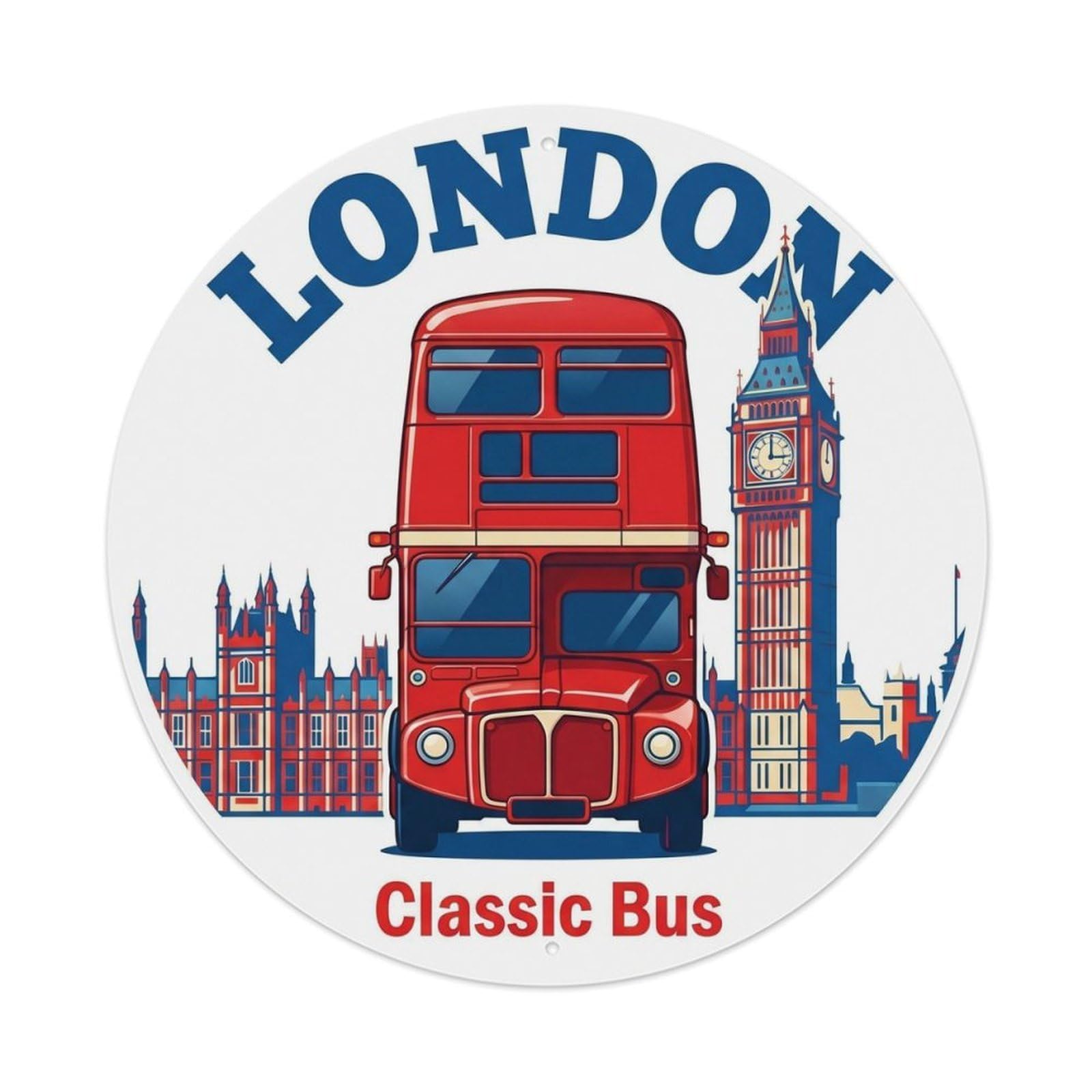 British European Bus Classic Europe Destination Heritage Metal Tin Sign Plaque Wall Decor for Cafe, Man Cave, Club Bar, Office, Home Garden Round Metal Poster 8x8Inch