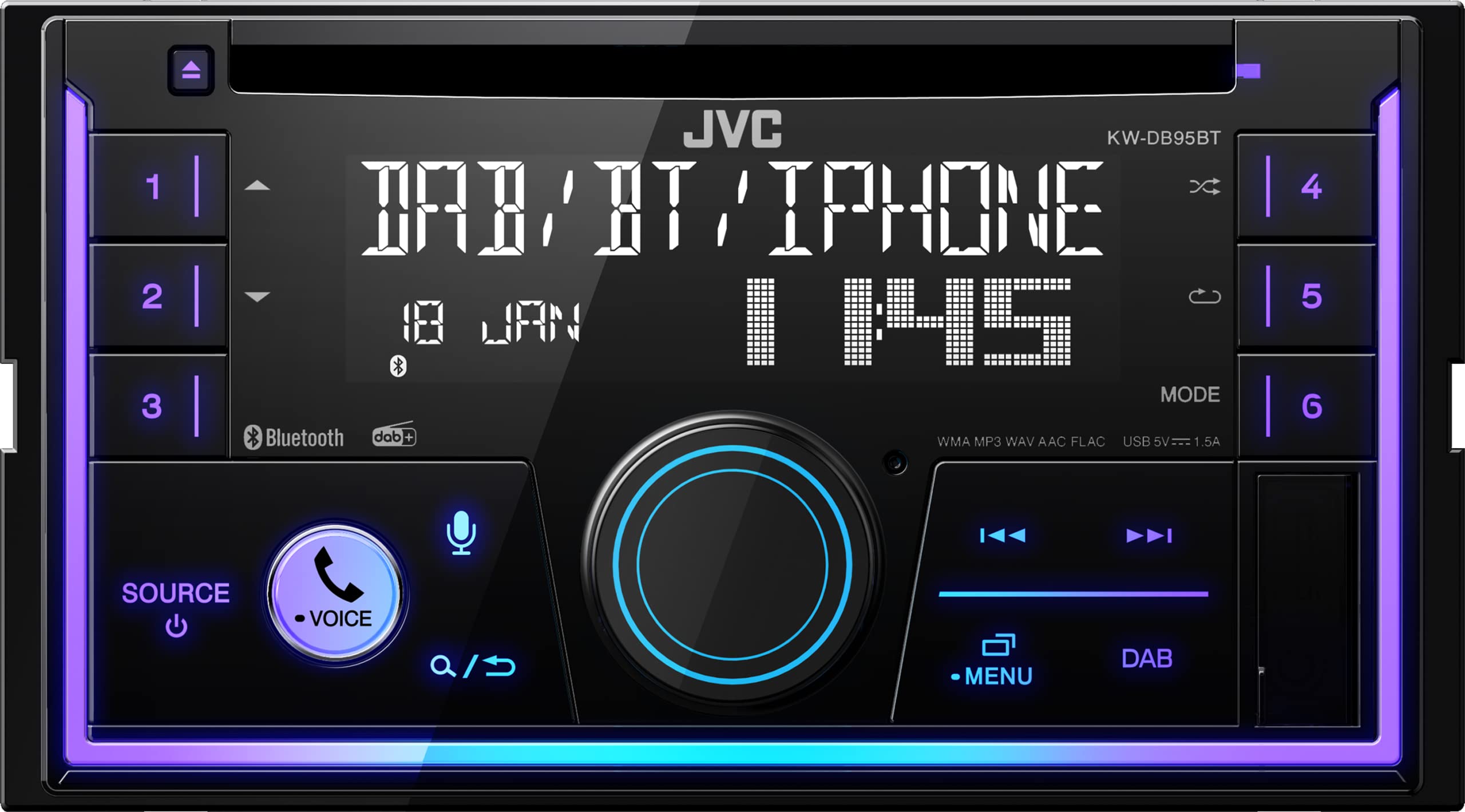 JVC KW-DB95BT 2-DIN CD-Autoradio mit DAB+ & Bluetooth Freisprecheinrichtung (USB, AUX-In, 3 x Pre-Out 2,5V, Amazon Alexa, Soundprozessor, 4x50 W, VAR. Beleuchtung)