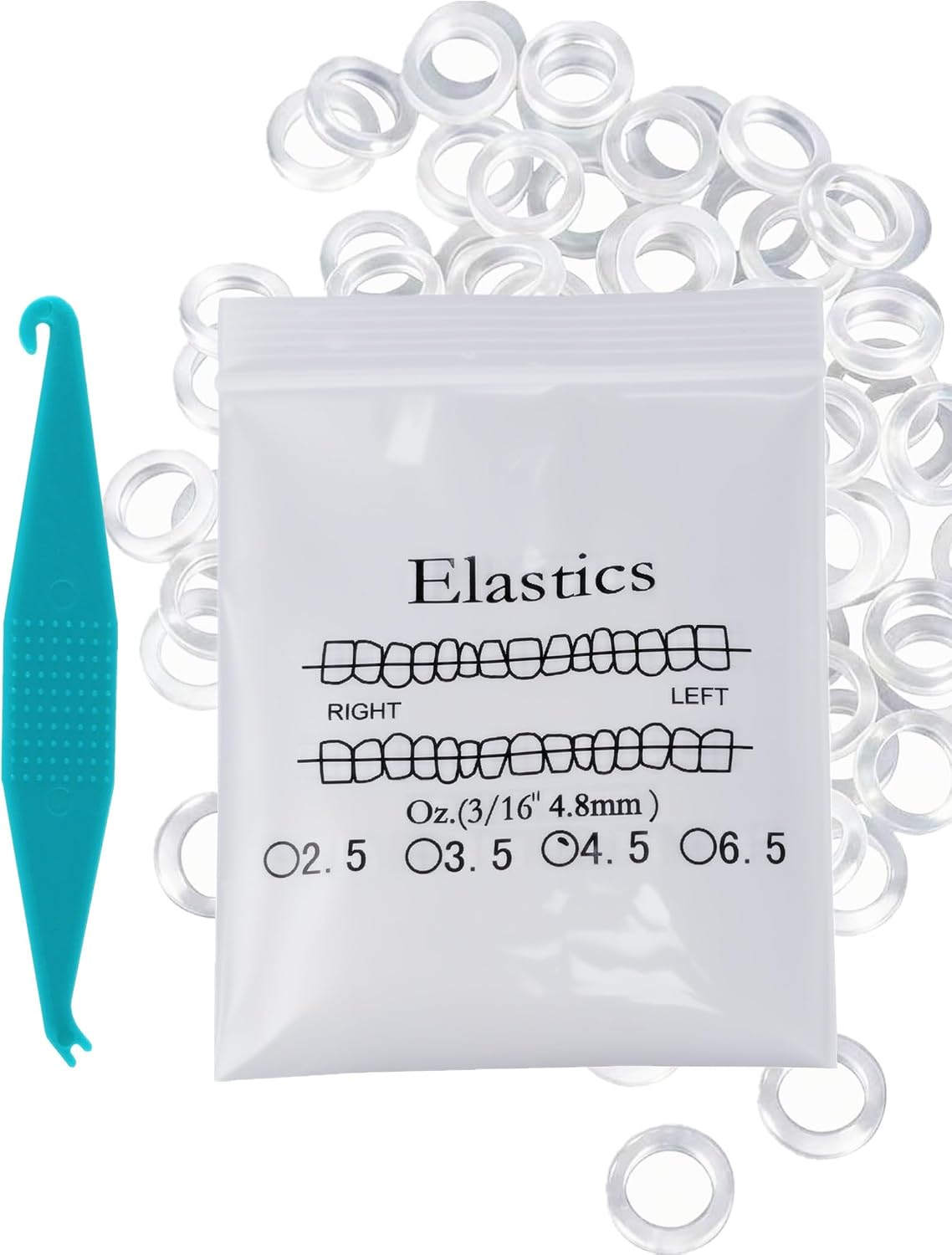 Non-Latex Orthodontic Elastics Silicone Bands 4.5oz 3/16" Clear-100
