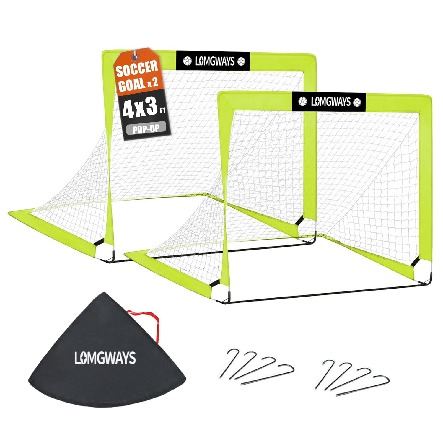 LOMGWAYS Soccer Goal for Kids + Youth with Carry Bag for Practice &amp; Games