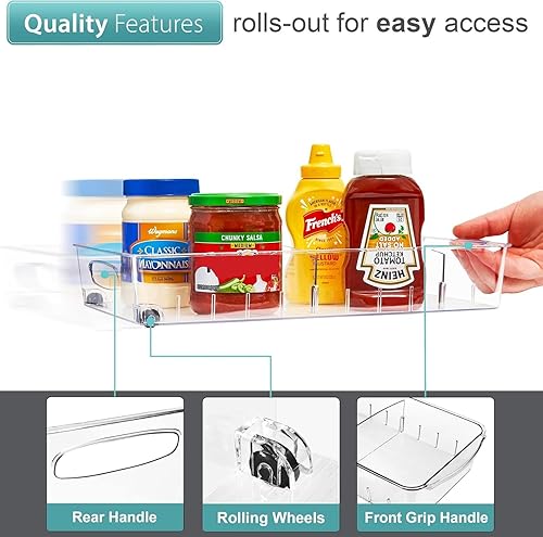 Miniatura 6 de Sorbus Organizador de refrigerador con ruedas  Organizadores de refrigerador desplegables y diseño transparente con divisores y asas para