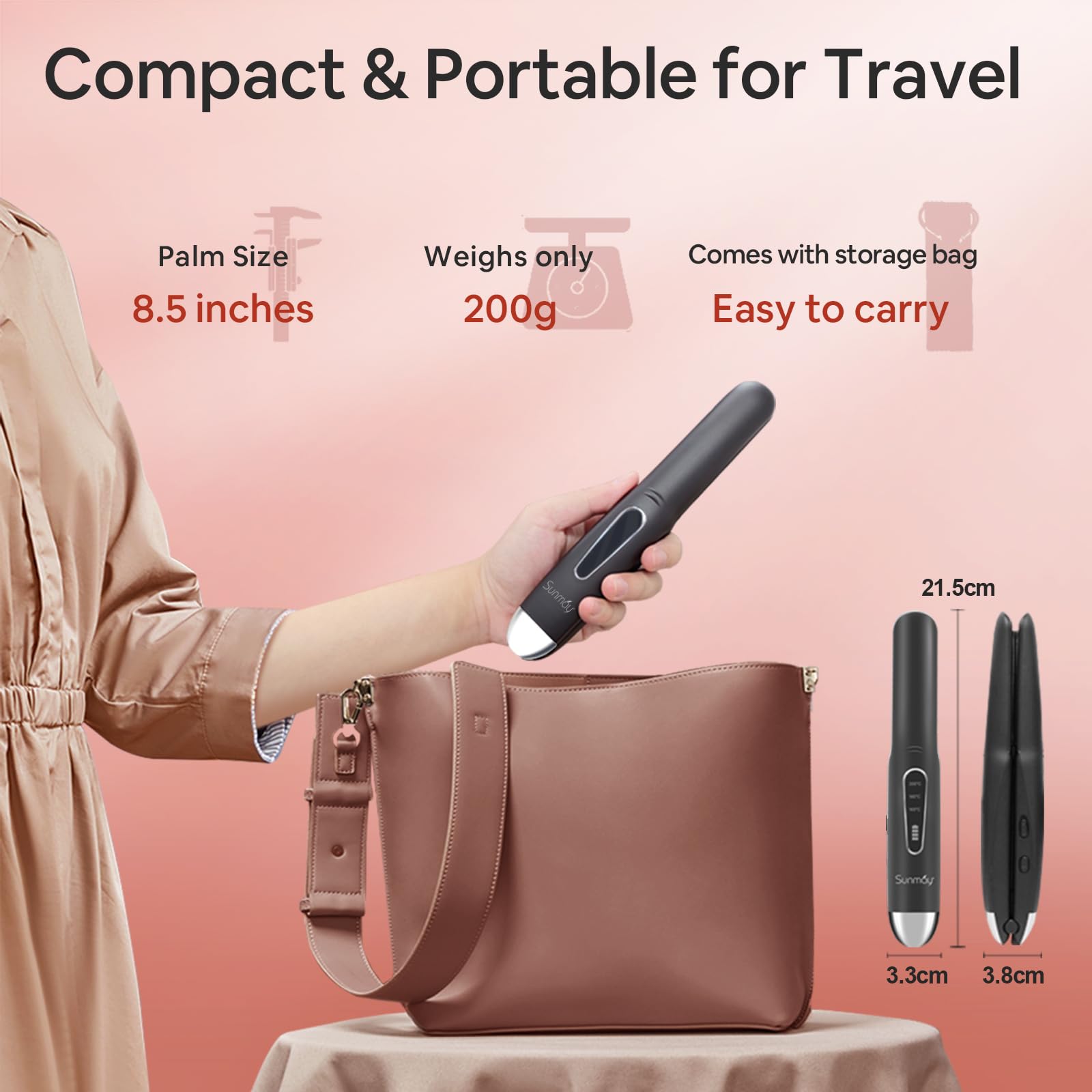 SUNMAY Voga Plancha Pelo Inalambrica 2 en 1, Rizador de Titanio Portátil, Mini Plancha Viaje USB 5000 mAh, 3 Temperaturas, Calentamiento Rápido Negro