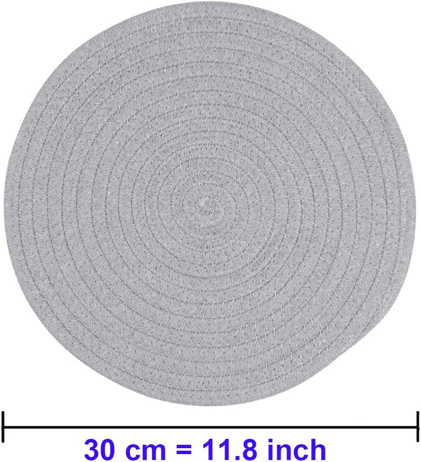 Blасk Frіdау - 50% оƒƒ SHACOS Round Placemats Set of 4 Heat Resistant Cotton Rope Braided 12 inch Place Mats for Dining Table Thick Fabric Absorbent Table Mats Trivet (Light Gray, 12 Inch)