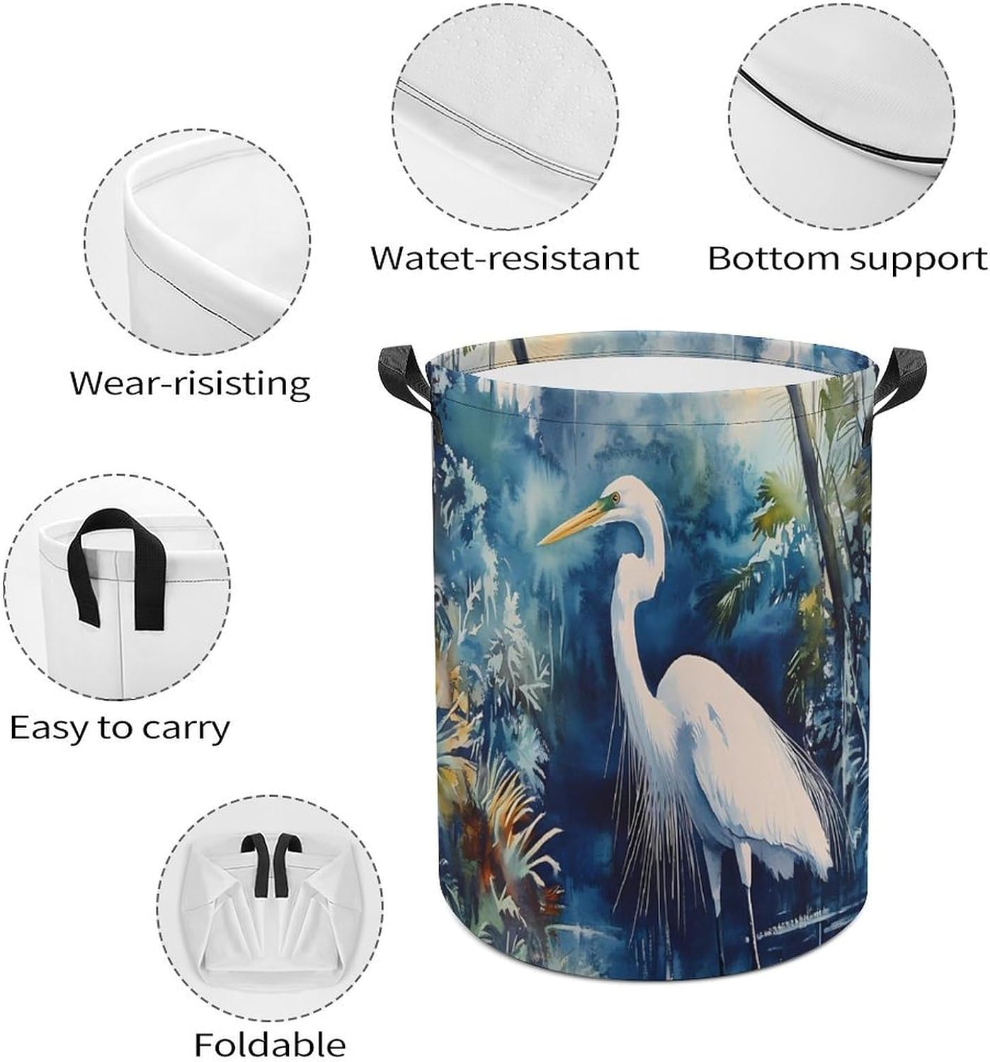 Herons Tropical Vegetation Laundry Hamper Basket for Home Bathroom | clothes storage,handle,large capacity,oxford