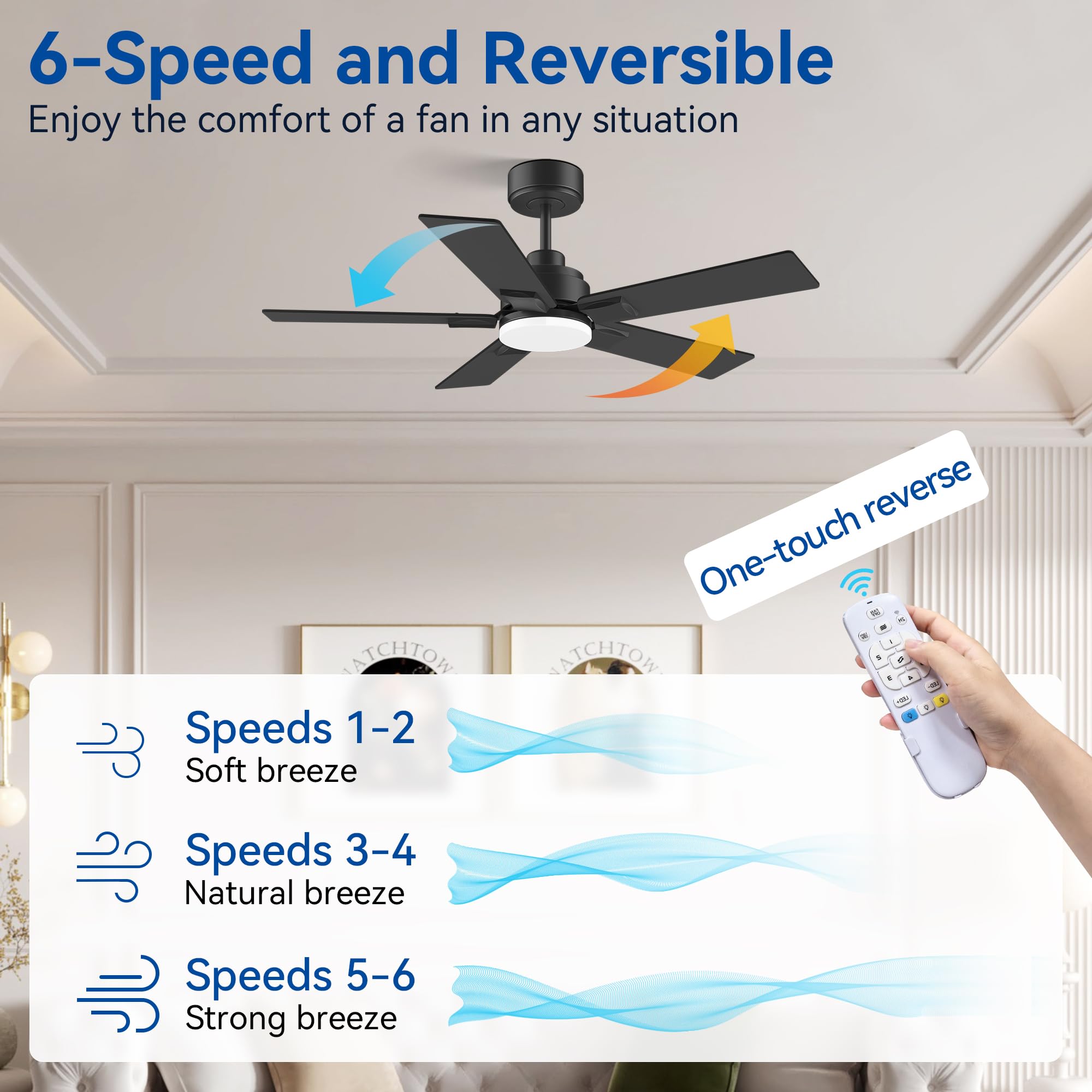 Hoenofly 42Inch Smart Ceiling Fan with Lights Remote,APP&Voice Alexa WIFI Controled,Quiet Reversible DC Motor,Dimmable LED,Indoor Outdoor,Small Modern Ceiling Fan,for Bedroom Patio Porch,Black&Walnut