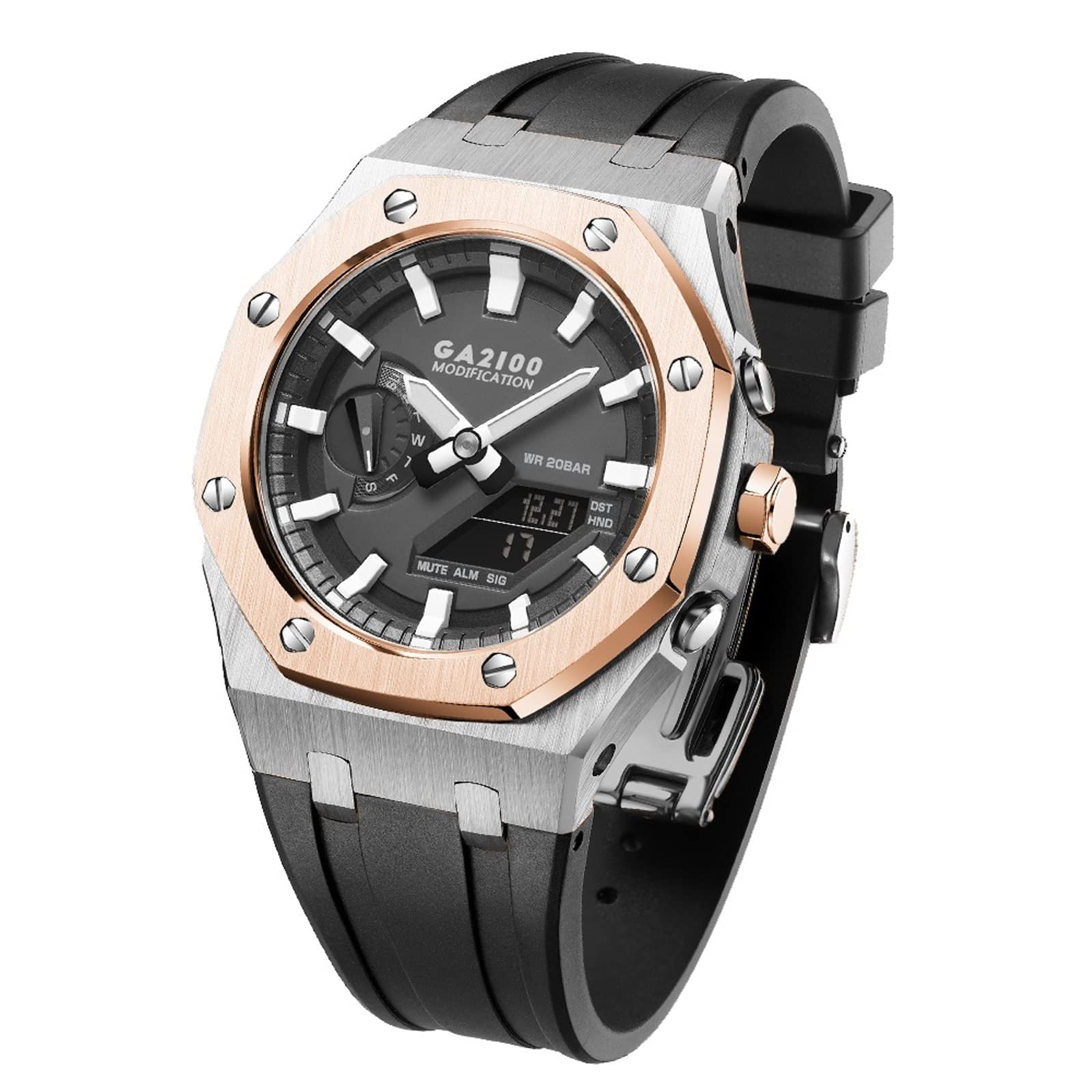 GA2100 MOD Kit für GA2100-4A, Metallgehäuse, modifiziertes 316 Edelstahl-Silikonband, Armbandzubehör und Lünette