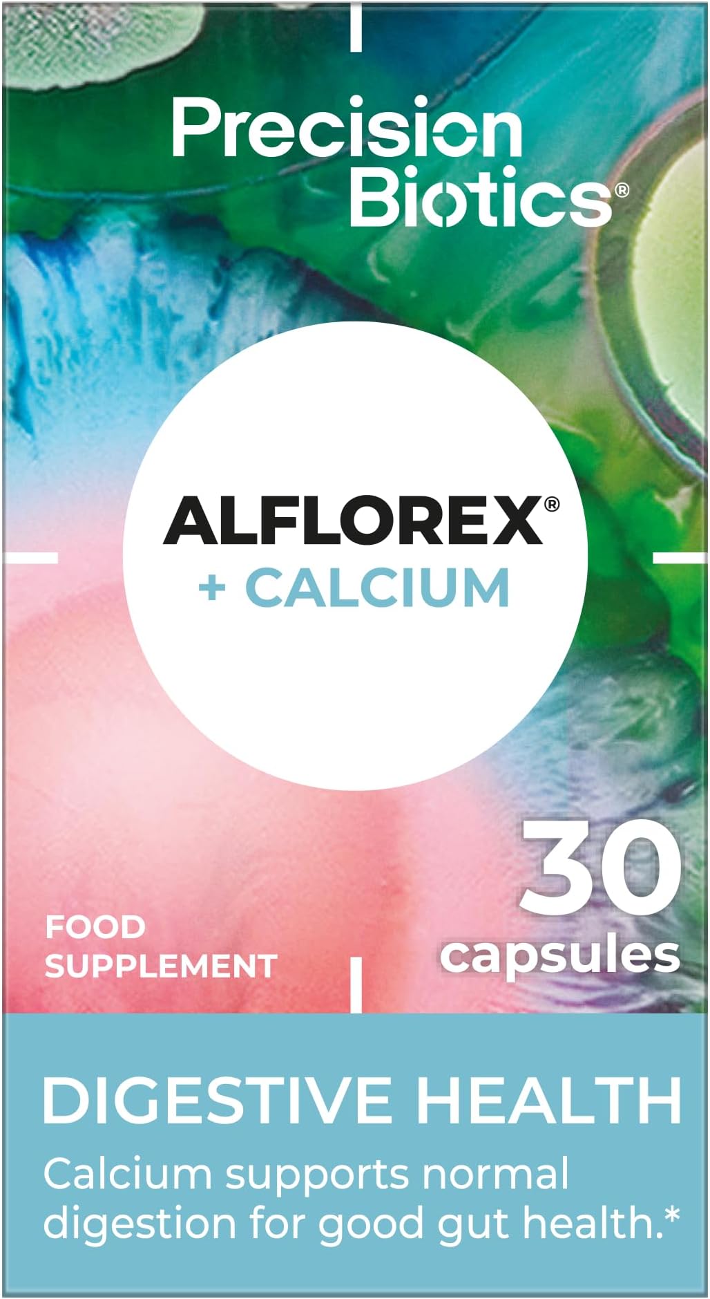 Alflorex + Calcium - Daily Gut Health Probiotics Supplement with Unique Bifidobacterium Longum Bacteria Strain 35624 + Calcium - Bacterial Cultures - 30 Capsules