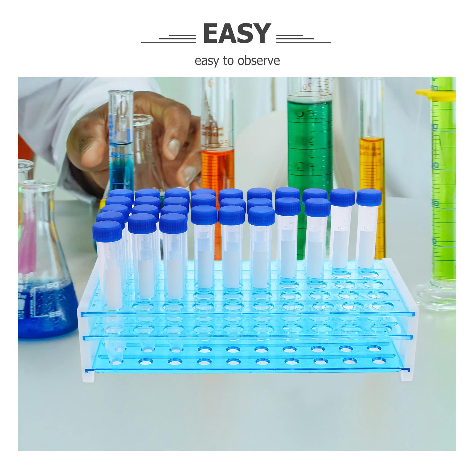 NUOBESTY 15 Ml Zentrifugenröhrchen aus Kunststoff mit 2 Abnehmbaren Röhrchenständern 50 Loch Labor Reagenzglas Ständer für Präzisionsproben und Wissenschaftliche Tests