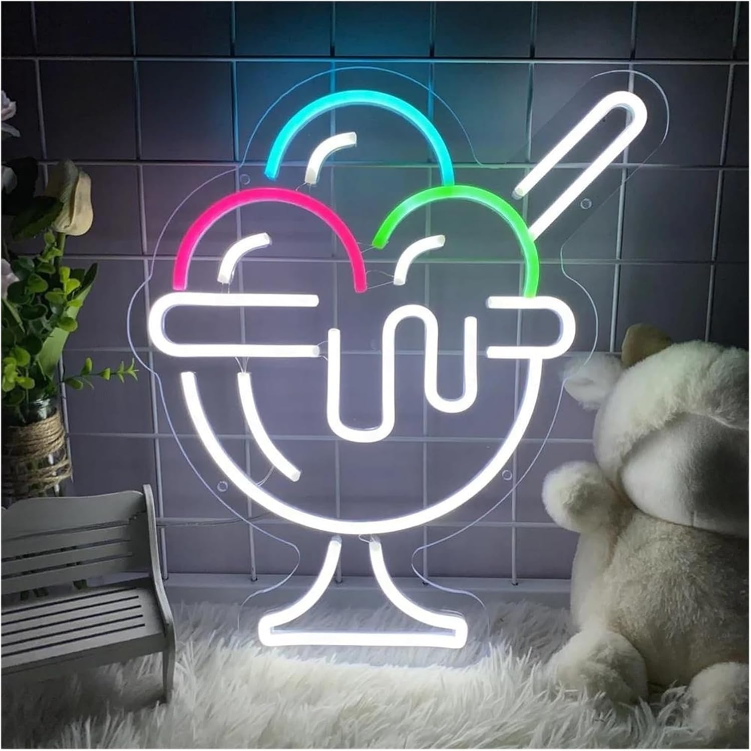 Zynther Neon lamp Neon Sign Ice Cream Welcome Powered by Signs for Restaurants, 35cm×40cm