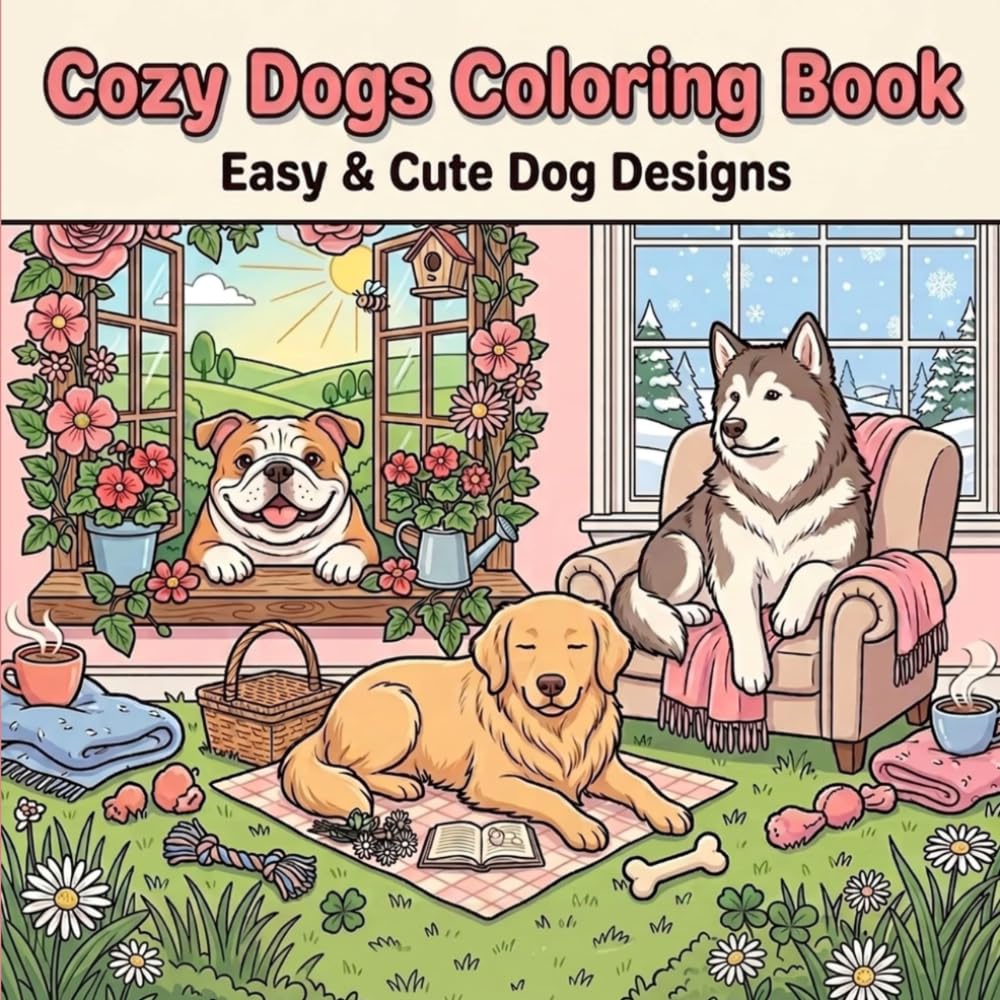Cozy Dogs Coloring Book: Easy & Cute Dog Designs