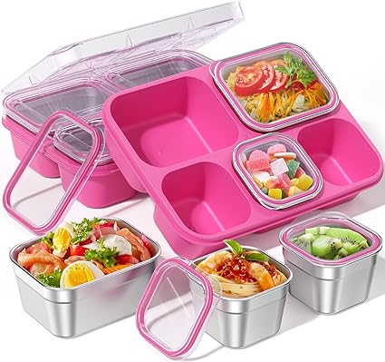 BiuLeon Snackle Box Containers, Stainless Steel 5 Compartments Divided Serving