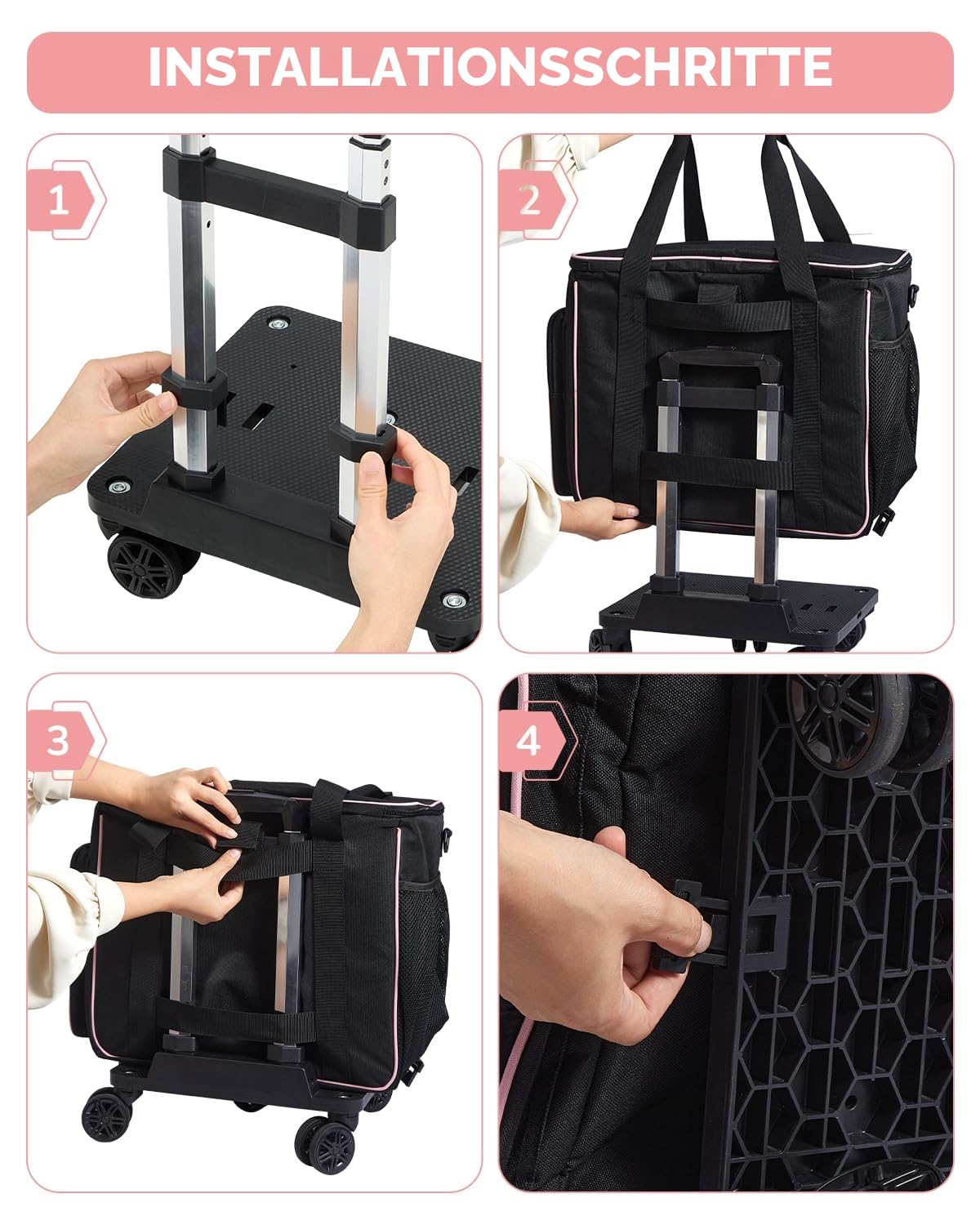 Amythe Lehrertasche mit Rollen Damen, Abnehmbarer Trolley mit 5 Rädern mit Gepolsterten Taschen für 15.6 Zoll Laptop, Laptoptasche für Wasserdicht Reisen/Schule/Büro, Schwarz