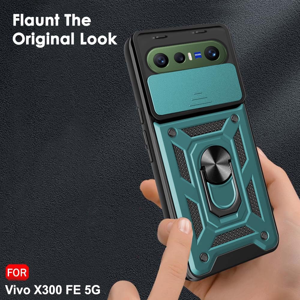 TheGiftKart Tough Armor Bumper Back Cover Case for Vivo X300 FE 5G | Kickstand & Ring Holder | 360 Degree Protection Back Case Cover for Vivo X300 FE 5G (PC & TPU, Rotating Camera Cover, Green) — Amazon image 6