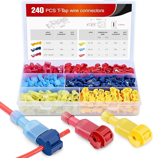 Nilight - 50031R 240 Pcs/120 Pairs Splice Wire Terminals T-Tap Self-Stripping with Nylon Fully Insulated Male Quick Disconnects Kit